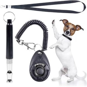 Sifflet de dressage de chien avec kit de clicker à ultrasons à pas réglable avec lanière pour le contrôle silencieux du rappel des animaux de compagnie