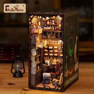 Doll House Accessories CUTEBEE DIY Book Nook Kit Miniature Dollhouse Book Nook Touch Lights with Furniture for Christmas Gifts Magic Pharmacist 230619