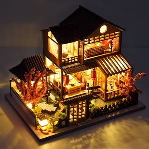 Accessoires de maison de poupée DIY Kit de construction de maison de poupée 1/48 Maisons de poupées miniatures japonaises avec meubles LED Lumières Jouet fait main pour enfants Cadeau d'anniversaire 230424