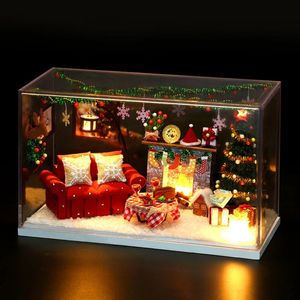 Accesorios para casa de muñecas DIY Casa de muñecas de madera Muebles en miniatura con kit de luz LED Casas de cabaña de Navidad Ensamblar juguete para niños Regalos Casa 231102