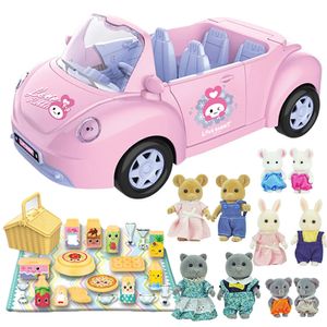 Poupées 1/12 meubles de maison de poupée figurine d'action voiture rose renne forêt famille d'animaux semblant jouer maison jouet ensemble Auto Bus fille cadeau 231205