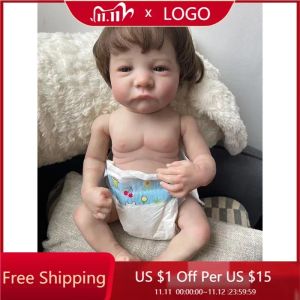 Poupées 18inch Reborn Doll Levi Awake Silicone Full Body Baby Dolls Roonted Hair 3D peinture peau Veines visibles Bebe Reborn Toys for Kids