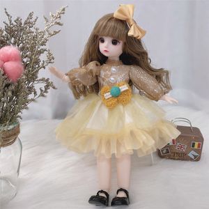 Muñecas 30 cm Bjd Doll 12 articulaciones móviles 16 vestido de niña 3D ojos marrones juguete con ropa zapatos juguetes para niños para niñas regalo para niños 230823