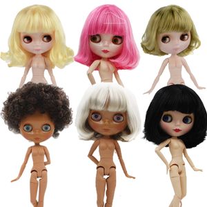 Poupées Blyth Doll Nude White and Black Skin Joint Body 1 6 with Short Hair 230520