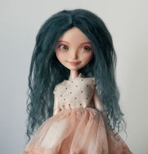 Muñecas Peluca de muñeca Mohair azul oscuro con raya en medio para Monster High Ever After Pukipuki Licca Obitsu Azone Barbi Dolls 230804