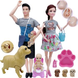 Muñecas felices muñecas de muñecas de juego Mujeres embarazadas mamá papá kenwife baby muñecas accesorios de cama camionero juguetes para niñas para niñas