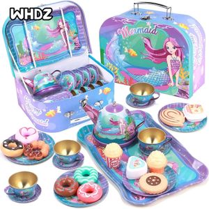 Dolls Kids Tea Party Set pour les petites filles Gift Sirène Firend Toy Tin Princess Time Kitchen Play Toys 231017