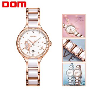 DOM femmes montres mode céramique bracelet diamant montre-bracelet haut de gamme marque robe dames genève Quartz horloge G-1271G-7M2295p