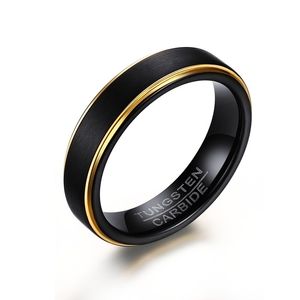 Domilay, anillos centrales con acabado de bordes escalonados de color negro dorado y acero de tungsteno básico para hombre, joyería de banda de compromiso de boda para hombre