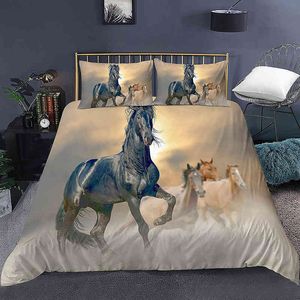 Funda nórdica con estampado de caballo galopante dominante, juego de cama de lujo 3d con funda de almohada, fundas de edredón para dormitorio, decoración del hogar, 2/3 Uds.