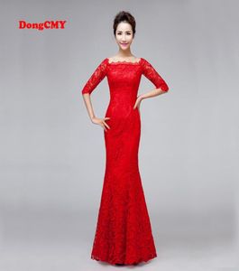 Dongcmy Luxury Bridal Red Couleur 2018 Robe de soirée longue décolleté en dentelle bandage moyen à manches moyennes robes de fête de robe 8238344