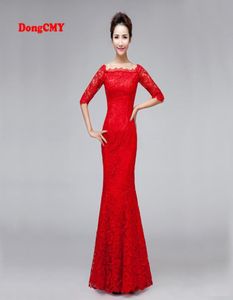 Dongcmy Luxury Bridal Red Color 2018 Robe de soirée longue décolleté bandage dentelle moyenne manches femmes robes de fête de robe3498521