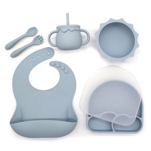 Dongli Non-Slip Separated Suction Kids Dining Bowl Plate Cup Bib Spoon Weaning Children Tableware Silicone Baby Dinnerware Sets
