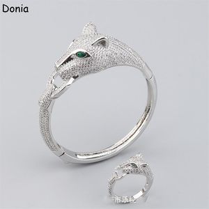 Donia Jewelry brazalete de lujo moda europea y americana clásico leopardo cobre micro-incrustaciones pulsera de circón conjunto de anillos damas desi301s