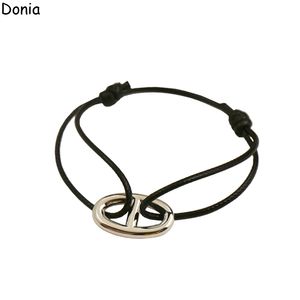 Bracelet de luxe Donia nez de cochon exagéré acier au titane lisse bracelet en cuir de créateur de mode européen et américain avec boîte