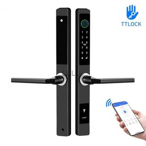 Door Locks TTLock APP Waterproof Smart Fingerprint Password Card Door Lock Bridge-Cut Aluminum Alloy For Outdoor Pull Push Sliding Door HKD230902