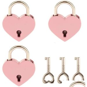 Cerraduras de puerta al por mayor de San Valentín de metal rosa en forma de corazón candado mini cerradura con llave para bolso pequeño Lage Tiny Craft Diary Box Drop Dhktp