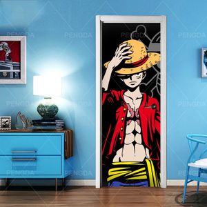 Autocollant de porte DIY Rénovation Auto-adhésif Chambre d'enfants One Piece Anime Murale Impressions imperméables Décalcomanies Image Nouveau Home Decor Design 210317