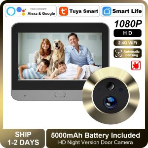 Dámina 2MP Smart Tuya 2.4G Wifi Toilmell With Camera Cámara automática de puertas Peephole Alexa Google Wireless Toilebell for Home