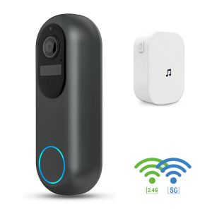 Sonnette de porte caméra de porte vidéo Smart Dual Dual WiFi 5G / 2,4 GHz Dorbe extérieure étanche IP68 1080p CAMERIE FHD Interphone visuel numérique