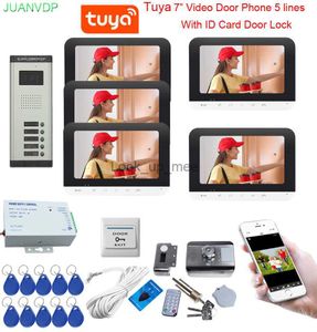 Sonnettes 5 lignes appartements interphone maison avec contrôle d'accès Rfid appel de verrouillage 5 boutons visiophone Tuya 7 pouces moniteur Wifi HKD230918