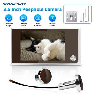 Conneries de portes Awapow 3,5 pouces Camera Pentole Pento Pounole 120 ° Viewer Door sans fil Home Smart Home Cat Eye Porte de porte numérique avec moniteur