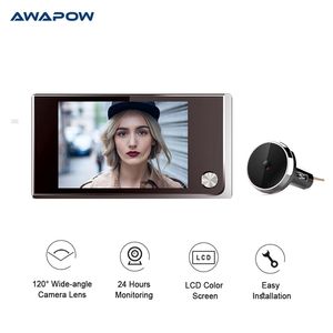 Sonnettes Awapow 3,5 pouces vidéo 120 degrés judas visionneuse oeil porte cloche Smart Home caméra extérieure moniteur visuel 221025