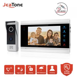Conneries de portes Jéatone 2 câblés Interphone Téléphone vidéo de 7 pouces avec bouton tactile Monitor intérieur et Panneau de porte d'entrée de 1200TVL