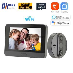 Sonnettes Tuya Smart 4,3 pouces WiFi vidéo judas sonnette caméra numérique oeil magique visionneuse de porte sans fil HD 1080P extérieur Alexa porte cloche HKD230918