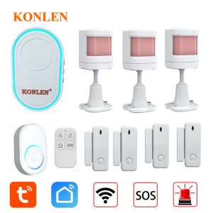 Sonnette de portes Tuya Smart Wifi mini sonnette carillon Système d'alarme d'alerte d'alerte avec contacts de porte PIR MOTION SENSOR SOS BOUTON PANIQUE