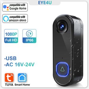 Sonnettes TUYA Vidéo Sonnette WIFI 1080P HD Téléphone Extérieur Sonnette Caméra Sécurité Vidéo Interphone IR Vision Nocturne AC USB Alimentation Smart Home 230701