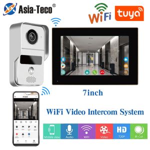 Sonnets de portes Wifi Tuya Smart App 7 pouces 1080p Home Interphone Kit de porte sans fil Porte de porte de porte câblée Pobille de porte pour Villa Flat RFID Contrôle d'accès