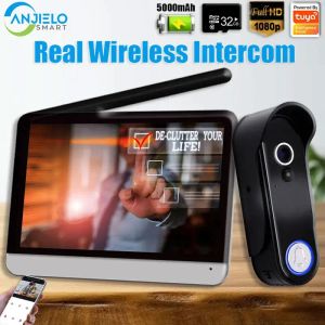 Sonnette de portes sans fil Interphon Interphone Doyer Doyer Talk Talk Camera Video System pour Home WiFi Tuya 1080p 7 pouces