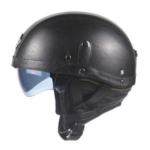 Approuvé par le DOT en Amérique - Marque Moto Scooter Half Face Leather Halley casque Classic Retro marron casques Casco Goggles157K