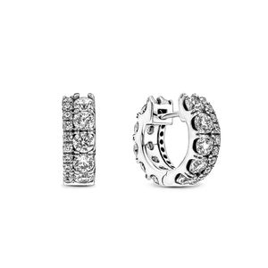 Boucles d'oreilles créoles double bande pavées en argent sterling véritable avec boîte d'origine pour bijoux Pandora CZ diamant hip hop cercle boucles d'oreilles ensemble pour femmes hommes