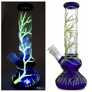 Bécher bong Narguilés Tube droit Dab rigs Glow in the Dark Pipes à eau Bongs UV Bongs en verre Glows Oil rig GID01