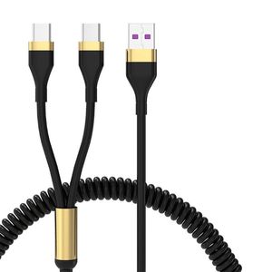 Double Durabilité Android Micro USB Type C Extension de Ressort Deux en un câble de charge de téléphone portable pour Samsung Xiaomi