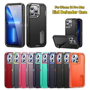 3in1 Military Heavy Duty Kickstand Phone Cases Pour iPhone 14 Pro Max 13 12 11 Pro Max XR XS 7 8 PLUS Samsung S22 S22 plus S23 S23 Ultra Dur PC Couverture Antichoc En Silicone Souple