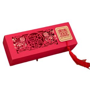 Papel de regalo vacío Bolsa de regalo de doble felicidad Temática asiática Tipo de cajón de color rojo chino Caja de dulces de boda Titular del favor de fiesta