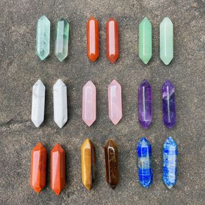 Abalorios de chakra de doble cabeza Reiki Piedra natural Adornos de piedras de cristal Cuarzo Yoga Cuenta de energía Chakra Healing Art Craft Decoración