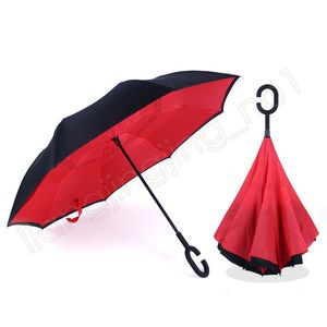 Parapluie pliant inversé à double couche Mains libres Debout Ensoleillé Parapluie pluvieux À l'envers Coupe-vent Fleur Flamingo 40 Style au choix HA410