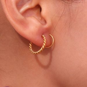 Boucles d'oreilles en spirale torsadée Double couche, petites boucles d'oreilles Huggies en acier inoxydable plaqué or, bijoux minimalistes pour dames et filles