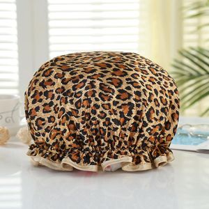 Double couche cheveux bonnet tête lavage étanche couverture de douche imprimé léopard cuisine fumée noir de fumée protéger maquillage