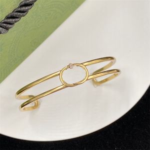 Bracelet Double anneau en or pour femmes, Bracelets à géométrie ovale, un diamant creux, bijoux simples