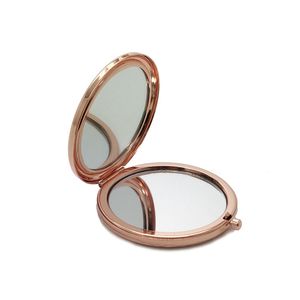 Miroir de maquillage de poche double face métal argent or rose or cosmétique miroir pliable loupe outil de beauté HHA219