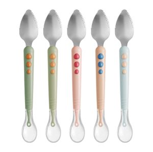 Cuillères d'alimentation pour bébés à double face grattant la boue cuillère souple en silicone ustensile de vaisselle pour bébé