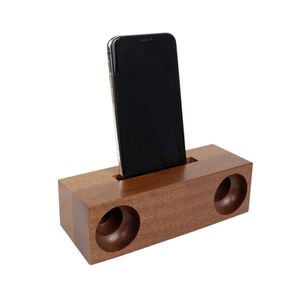 Double haut-parleur Punching Design Wood Phone Stand Holders Sound Amplificateur haut-parleur Universal Bracket Sabili Wood Dock Dock Station Station de bureau Berceau pour iPhone