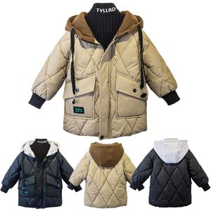 Manteau en duvet 214Y mode coréenne garçons hiver enfants kaki veste noire épaissir chaud enfant en bas âge enfants fermeture éclair vêtements d'extérieur à capuche 231202