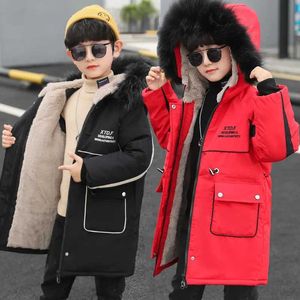 Down Coat 3 -14 Years Very Keep Warm Winter Boys Jacket 2023 Teenager Mid-Length Plus Velvet Thick Fur collarHooded Cotton Coat For Kids J231013