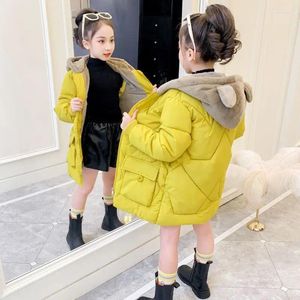 Down Coat Autumn Winter Girls Jacket Bear Orees Plus Velvet Keep Warm Little Princess Hooded Zipper Fashion Ourwear Kids Vêtements